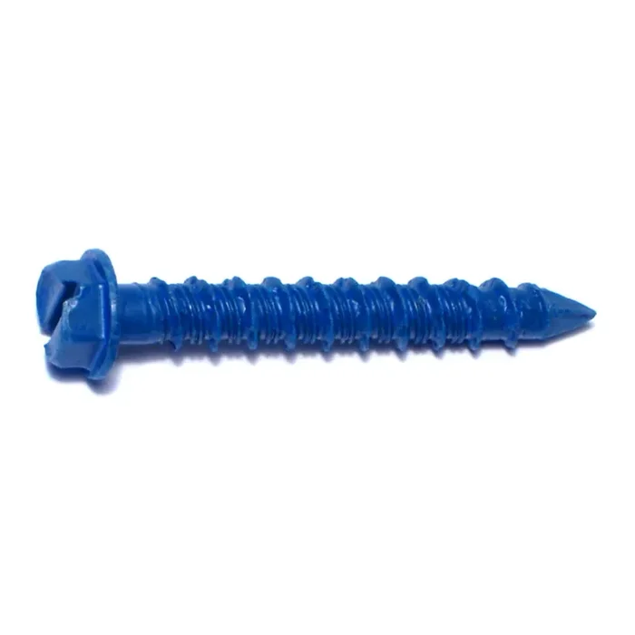 1/4″ x 1-3/4″ Blue Ruspert Coated Steel Slotted Hex Washer Head Tapcon Concrete Screws