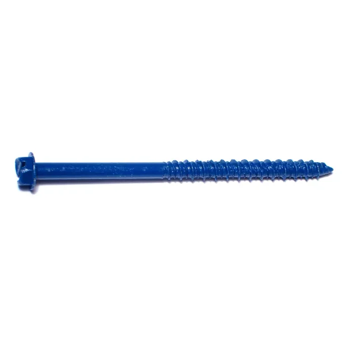 1/4″ x 3-3/4″ Blue Ruspert Coated Steel Slotted Hex Washer Head Masonry Screws