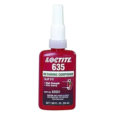 635 Retaining Compound, High Strength/Slow Cure, 50 mL Bottle, Green, 4,000 psi