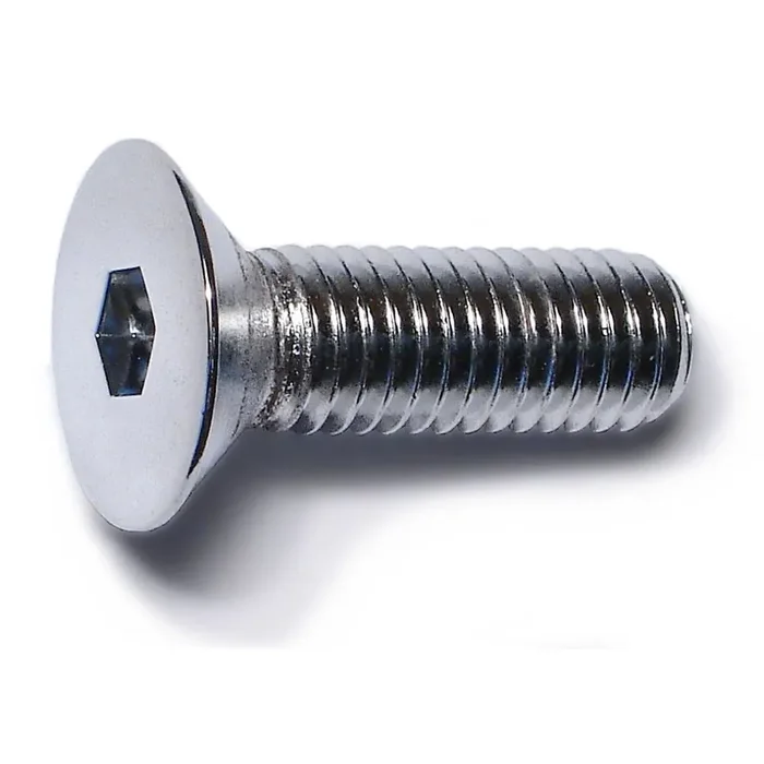 8mm-1.25 x 25mm Chrome Plated Class 10.9 Steel Coarse Thread Flat Head Hex Socket Cap Screws