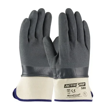 ActivGrip Nitrile Coated Glove w/Cotton Liner & MicroFinish Grip – Safety Cuff – Gray – 1/DZ – 56-AG588