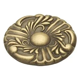 Cavalier Flower Style Cabinet Hardware Knob, Antique Brass 1-1/2 Inch Diameter.