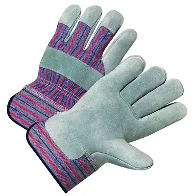 Cowhide Leather Palm Gloves, Large, Canvas, Leather, Cowhide, Pearl Gray