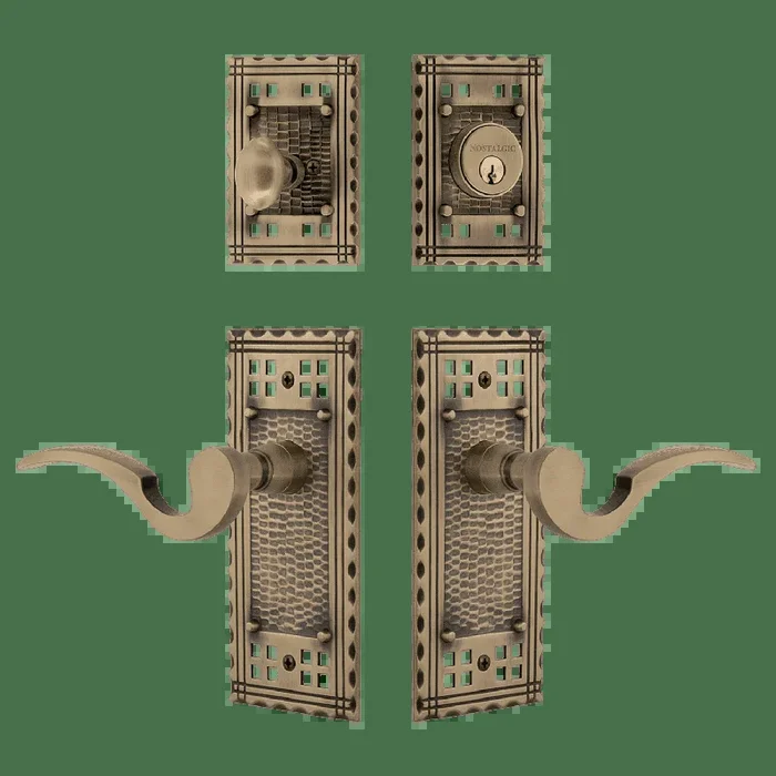 Craftsman Entry Set with Manor Lever in Antique Brass – Nostalgic Vintage Door Hardware
