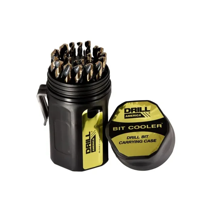 Drill America 29 Piece KFD HSS Black & Gold Jobber Drill Bit Set in Bit Cooler Case (1/16 – 1/2 x 1/64)