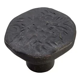 Gladstone Style Cabinet Hardware Knob, Black Iron 1-1/2 Inch Diameter.