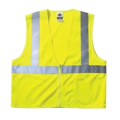 GloWear Safety Vest, 8210Z, Mesh, Class 2, Type R, 2 in Reflective Tape, 2 Pockets, Zipper, 2X-Large/3X-Large, Lime