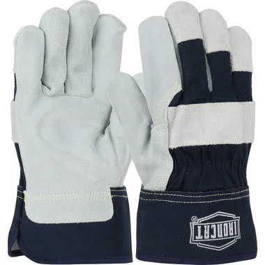Ironcat Premium Split Cowhide Leather Palm Glove w/Fabric Back & Kevlar Stitching – Rubberized Safety Cuff – Navy – 1/DZ – IC5