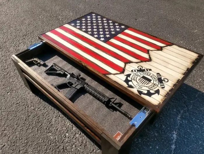 Liberty Home Rustic American Flag Gun Storage Coffee Table