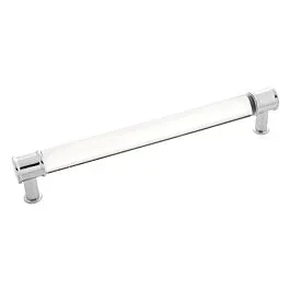 Midway Style 7-9/16 Inch (192mm) Center to Center, Overall Length 8-1/4 Inch Crysacrylic with Chrome Cabinet Pull/Handle