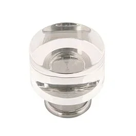Midway Style Cabinet Hardware Knob, Crysacrylic with Satin Nickel 1-1/4 Inch Diameter.