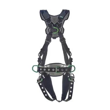 MSA V-FLEX Construction Harness w/Back, Front & Side D-Rings – Quick Connect Leg Straps – Extra Small – 10211346