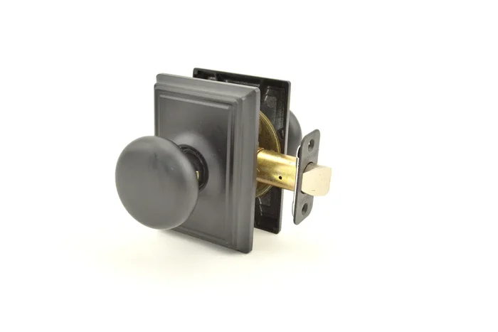 Plymouth Knob with Addison Rose Passage Lock – Matte Black Finish