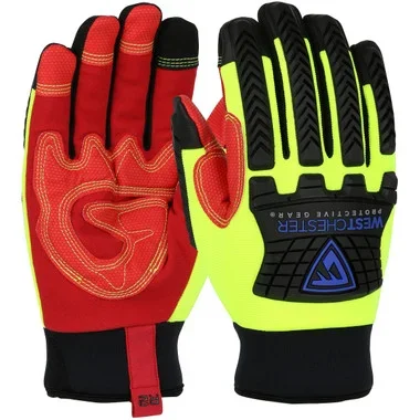 R2 Safety Rigger Synthetic Leather Double Palm w/Silicone Grip & Fabric Back – Insulated – Hi-Vis Yellow – 6/PR – 87811