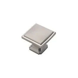 Square Bridges Style Cabinet Hardware Knob, Satin Nickel 1-1/4 Inch length.
