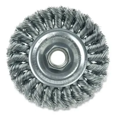 Standard Twist Knot Wire Wheel, 4 in dia x 1/2 in W Face, 0.014 in Steel Wire, 20000 RPM