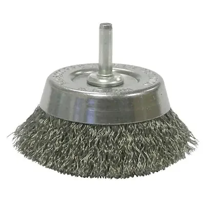 Stem-Mounted Crimped Wire Cup Brush, 2-3/4 in dia, 0.0118 in Steel Wire