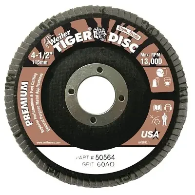 Tiger Disc Angled Style Flap Discs, 4 1/2″,60 Grit,7/8 Arbor,Phenolic Back,Alum