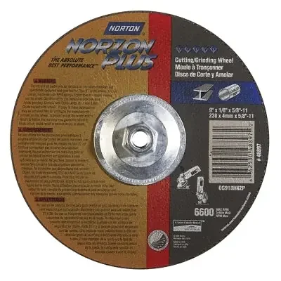 Type 27 NorZon Plus Depressed Center Wheel, 9 in dia, 1/8 in Thick, 5/8 in Arbor, 24 Grit
