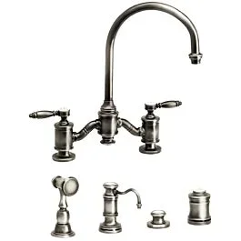Waterstone Hampton Bridge Faucet Lever Handles, 4pc Suite, Antique Pewter