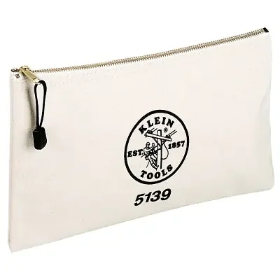 Zipper Bag, 1 Compartment, 12-1/2 in X 7 in, Canvas, White